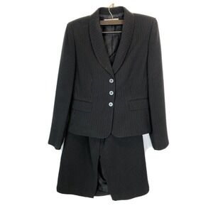 TAHARI ASL Womens Black pinstripe Blazer Skirt 4 Button Career 2 Piece Suit Sz 8